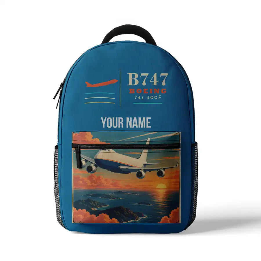 Boeing 747-400F - 3D Backpack - Light Blue + Name