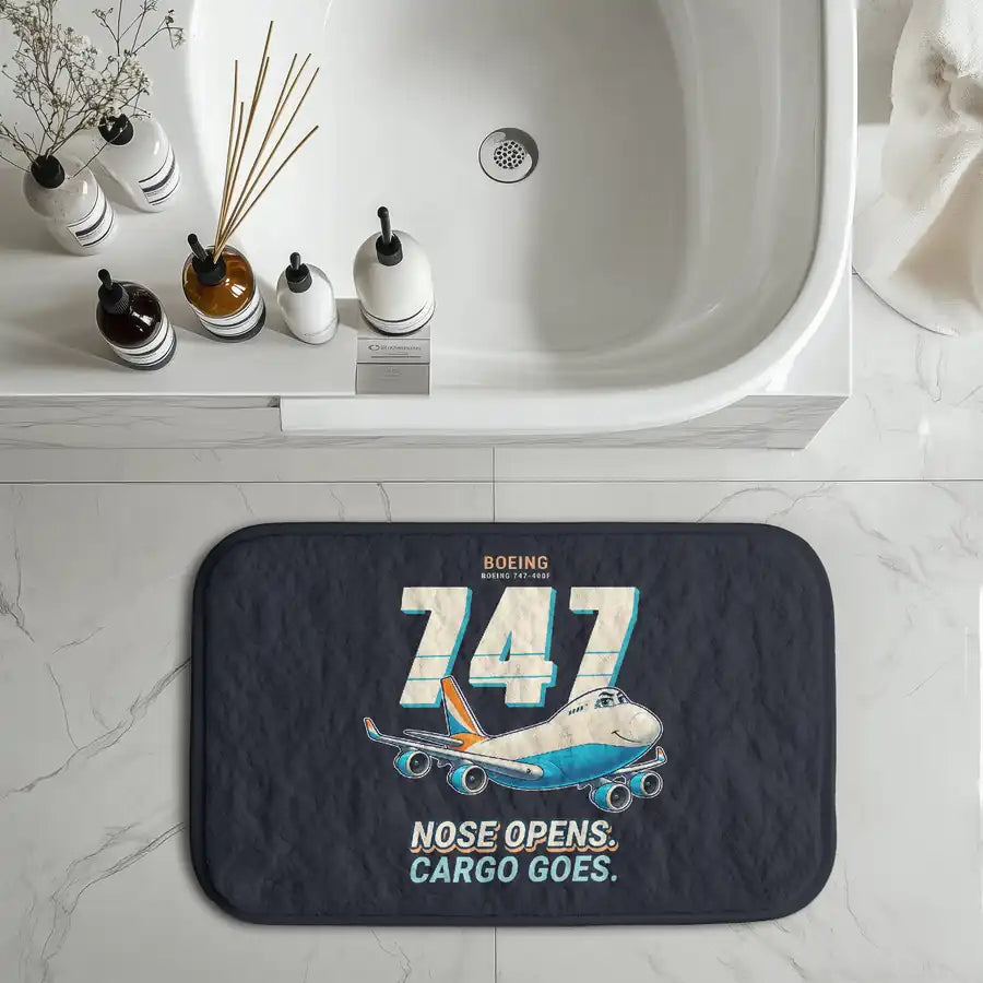 Boeing 747-400F - Cartoon - Bath Mat