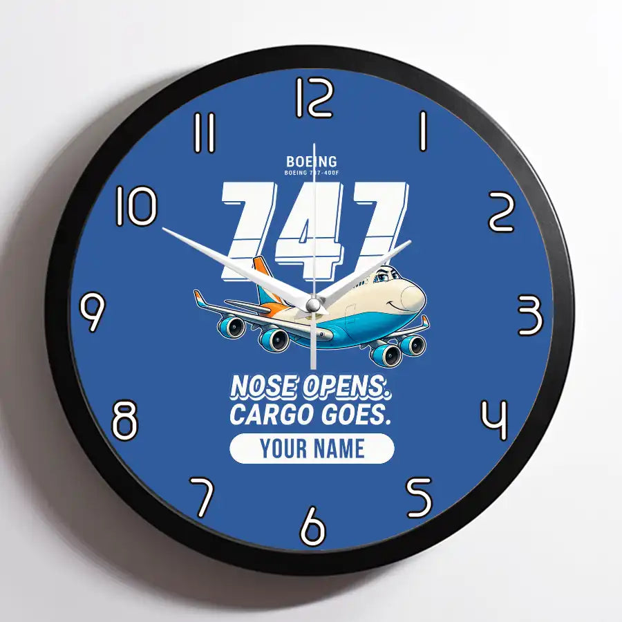 Boeing 747-400F - Cartoon + Name - Framed - Blue