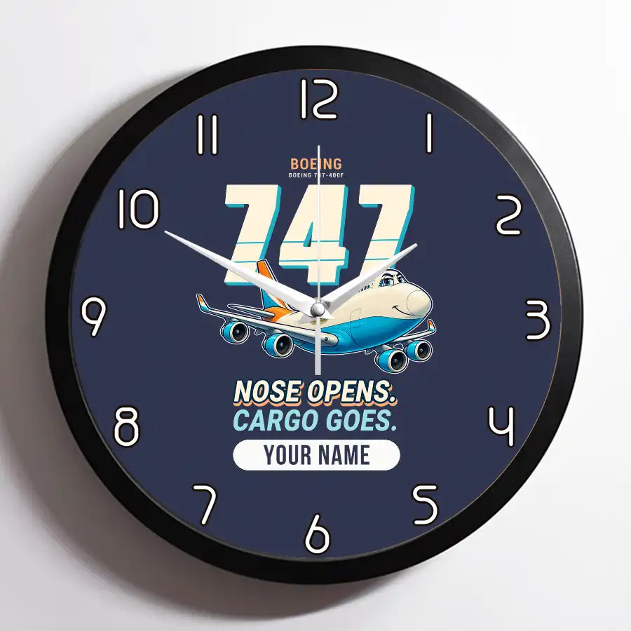 Boeing 747-400F - Cartoon + Name - Framed - Navy Blue