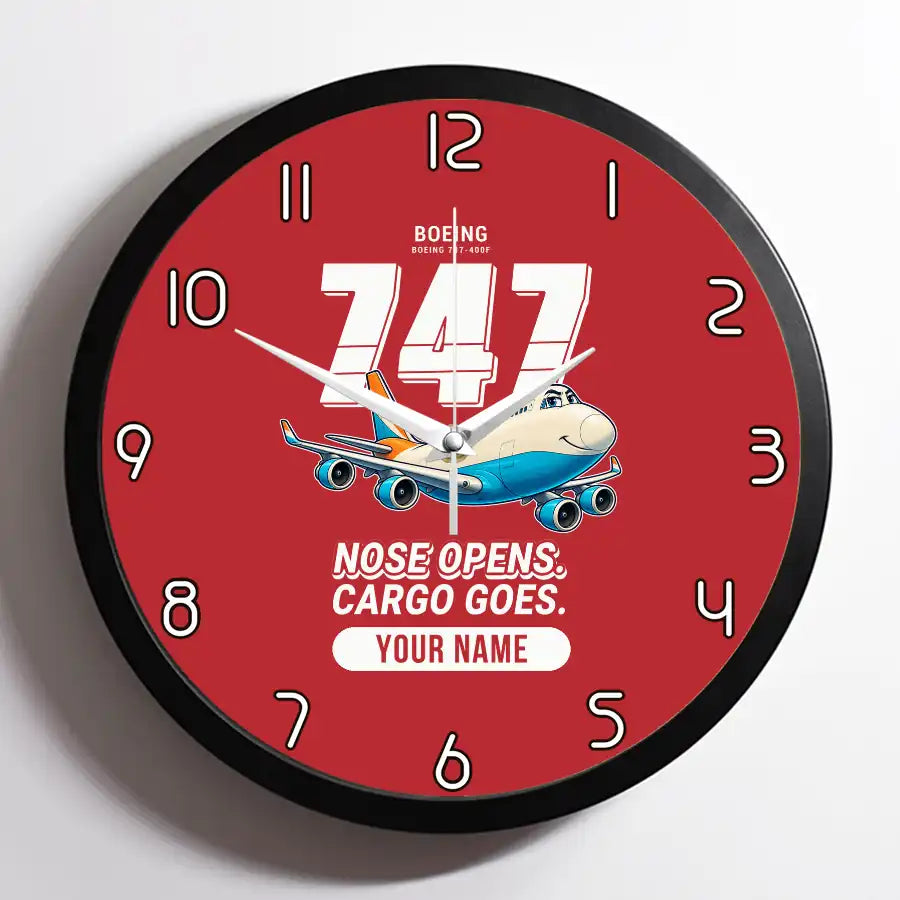 Boeing 747-400F - Cartoon + Name - Framed - Red