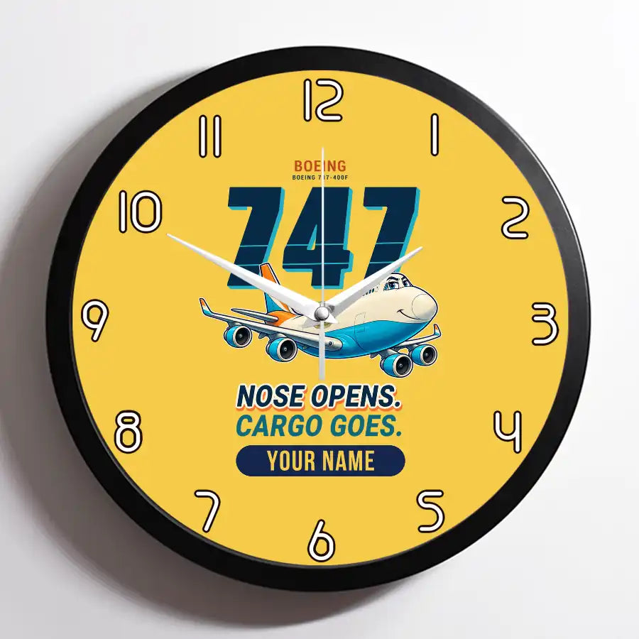 Boeing 747-400F - Cartoon + Name - Framed - Yellow