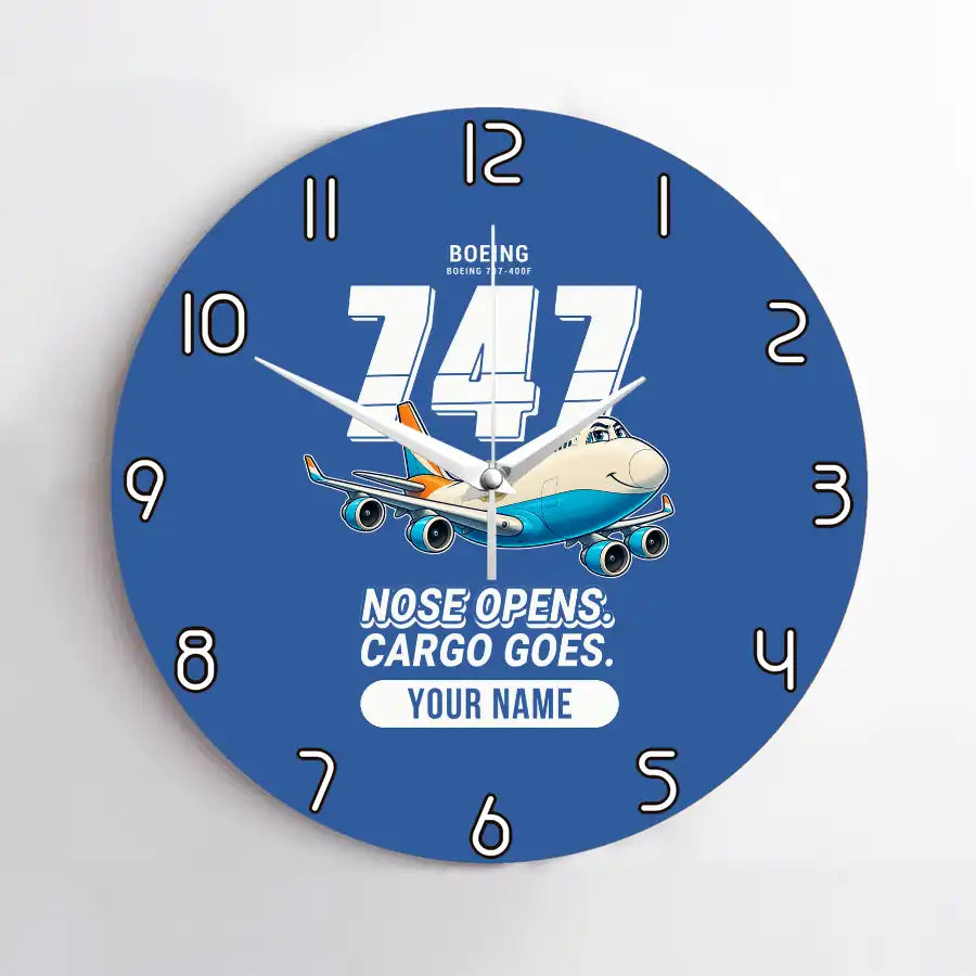 Boeing 747-400F - Cartoon + Name - No Frame - Blue