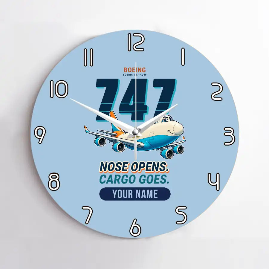 Boeing 747-400F - Cartoon + Name - No Frame - Light Blue