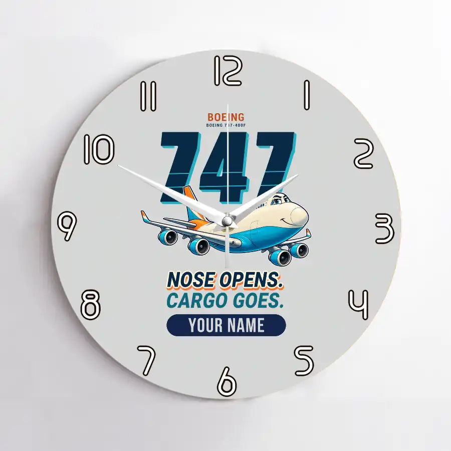 Boeing 747-400F - Cartoon + Name - No Frame - Light Gray