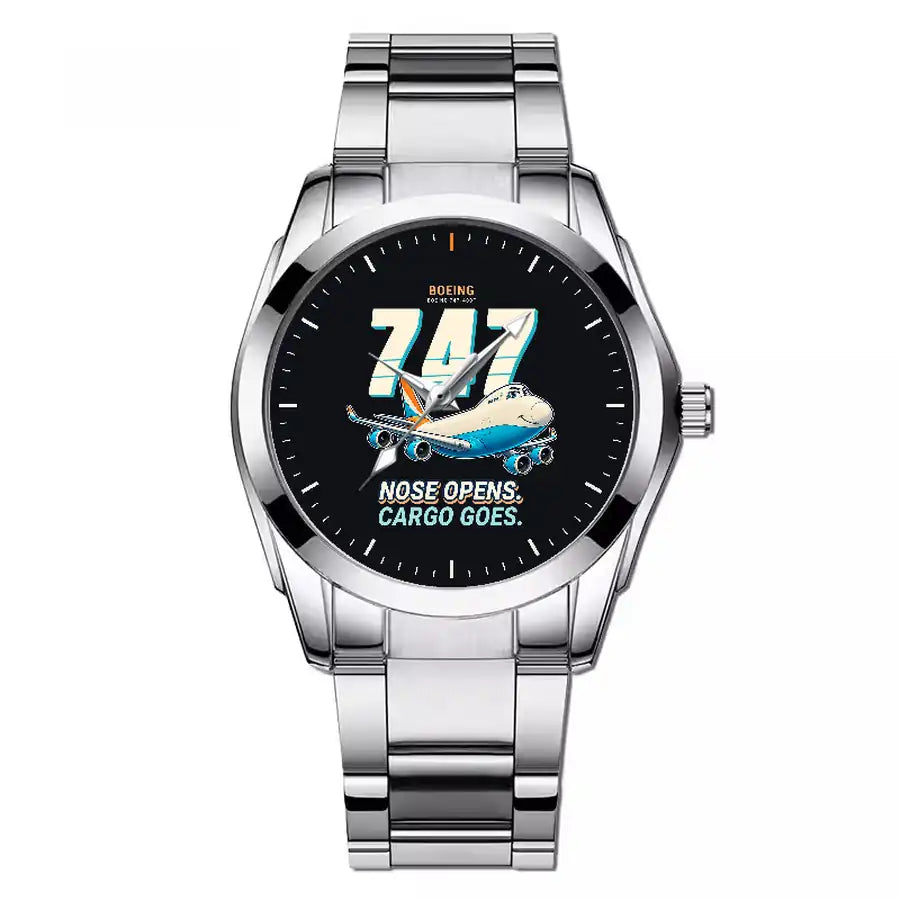 Boeing 747-400F - Cartoon - Stainless Steel Band - For Men