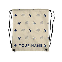 Thumbnail for Boeing 747-400F - Drawstring Bag - 3D Pattern + Name - Beige