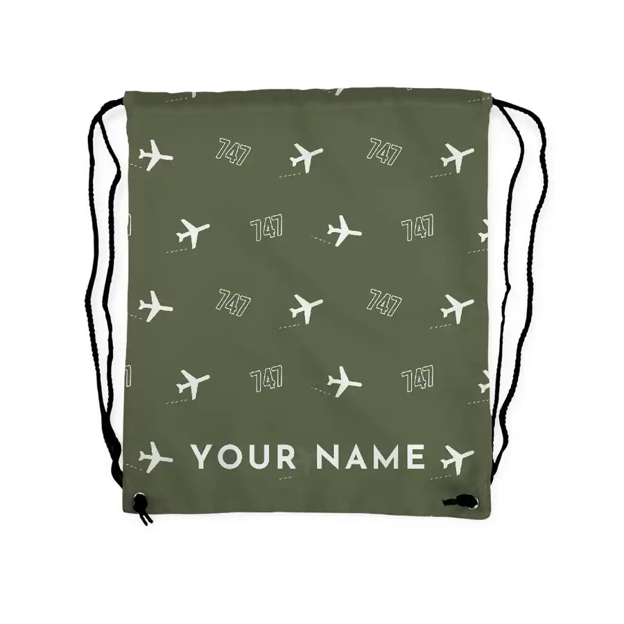 Boeing 747-400F - Drawstring Bag - 3D Pattern + Name - Green Army