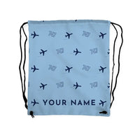 Thumbnail for Boeing 747-400F - Drawstring Bag - 3D Pattern + Name - Light Blue