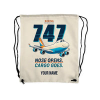 Thumbnail for Boeing 747-400F - Drawstring Bag - Cartoon + Name - Beige