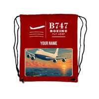 Thumbnail for Boeing 747-400F - Drawstring Bag - Classic + Name - Red