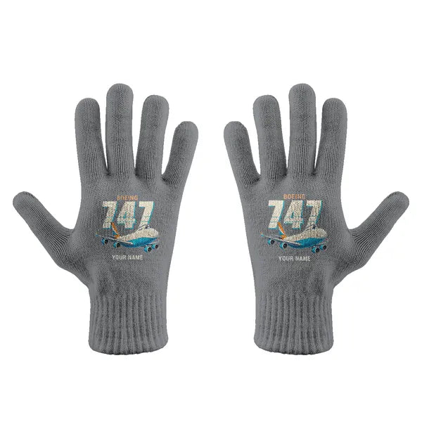 Boeing 747-400F - Gloves - Full - Cartoon + Name - Gray