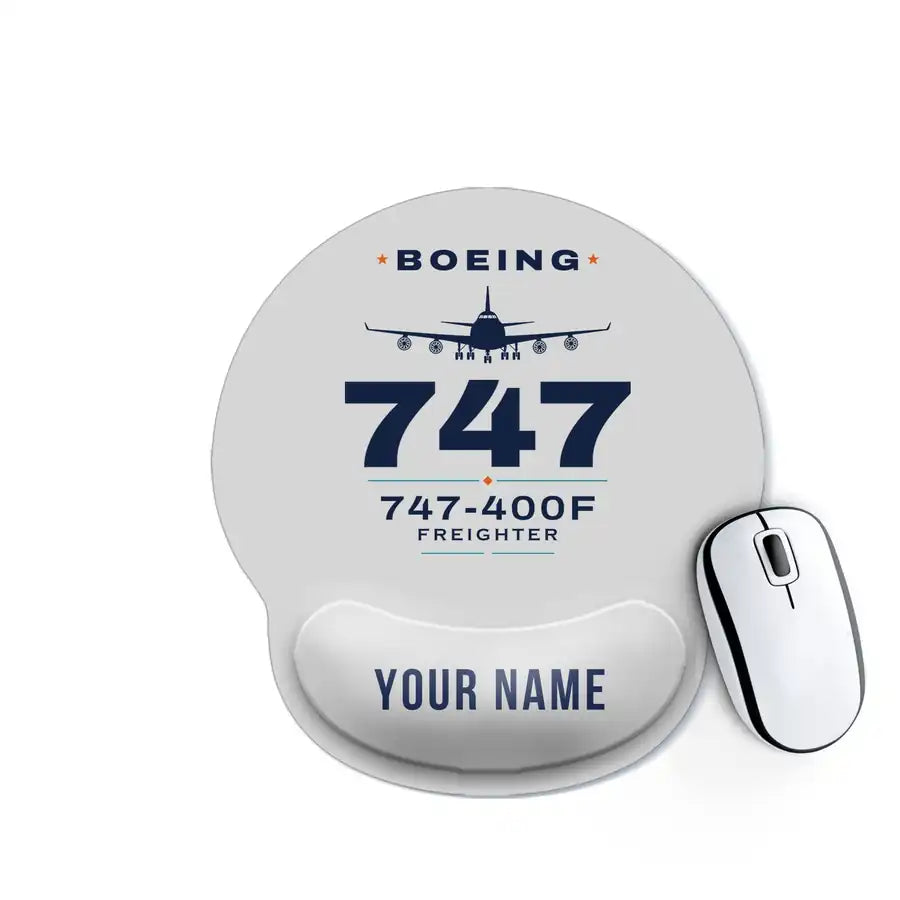Boeing 747-400F - Heritage + Name - Ergonomic Mouse Pad - Light Gray