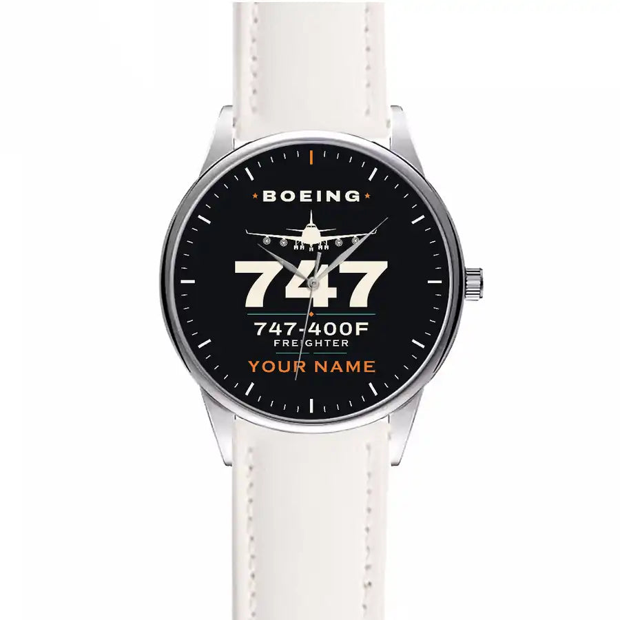 Boeing 747-400F - Heritage + Name - Leather Strap - White Leather Strap