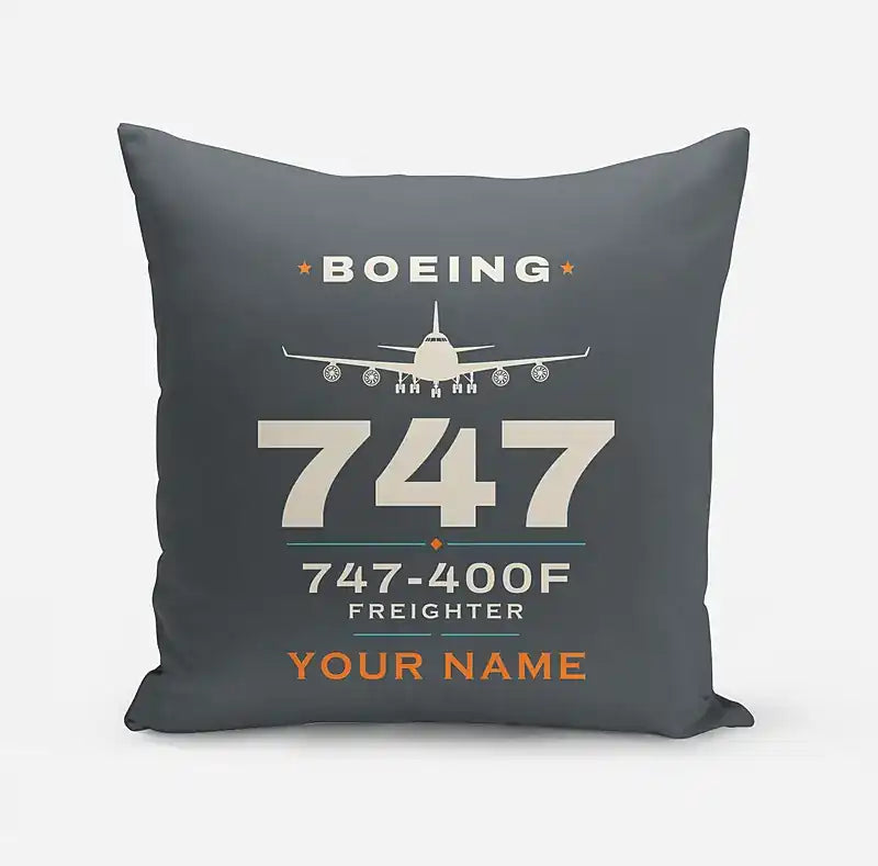 Boeing 747-400F - Heritage + Name - Pillow - Gray