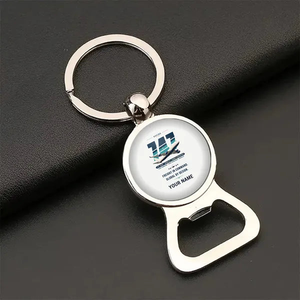 Boeing 747-400F - Original + Name - Bottle Opener Key Chain - White