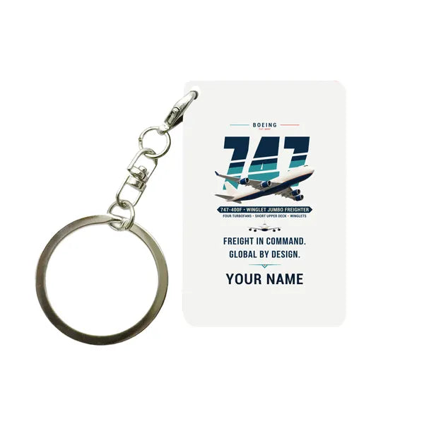 Boeing 747-400F - Original + Name - Key Chain - White