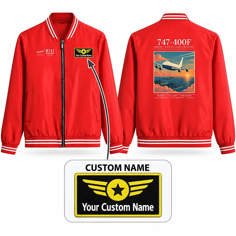 Boeing 747-400F Stylish Jackets - Baseball Collar - Poster + Name - Red