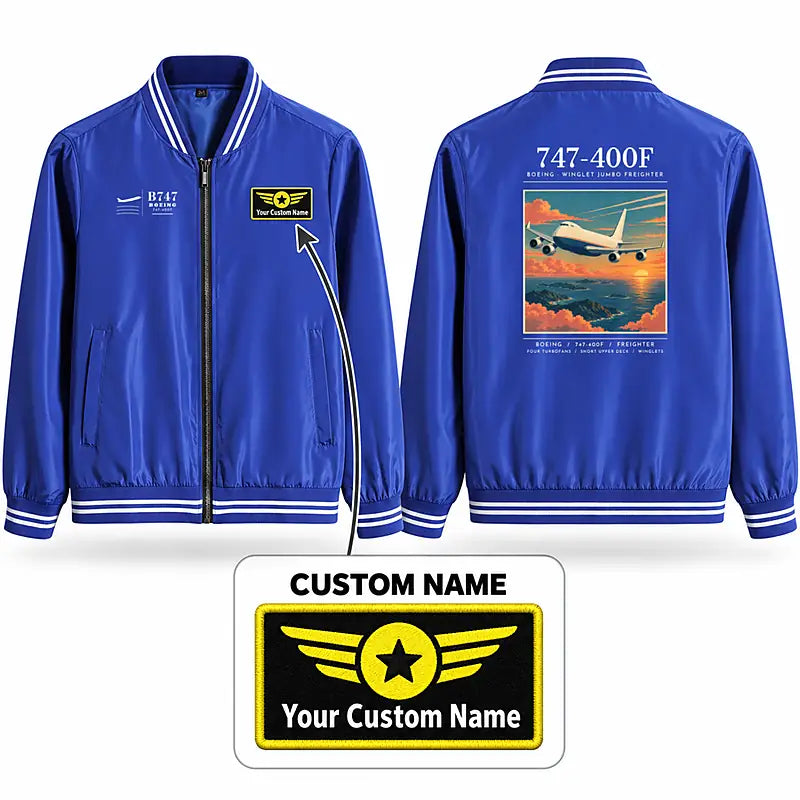 Boeing 747-400F Stylish Jackets - Baseball Collar - Poster + Name - Royal Blue