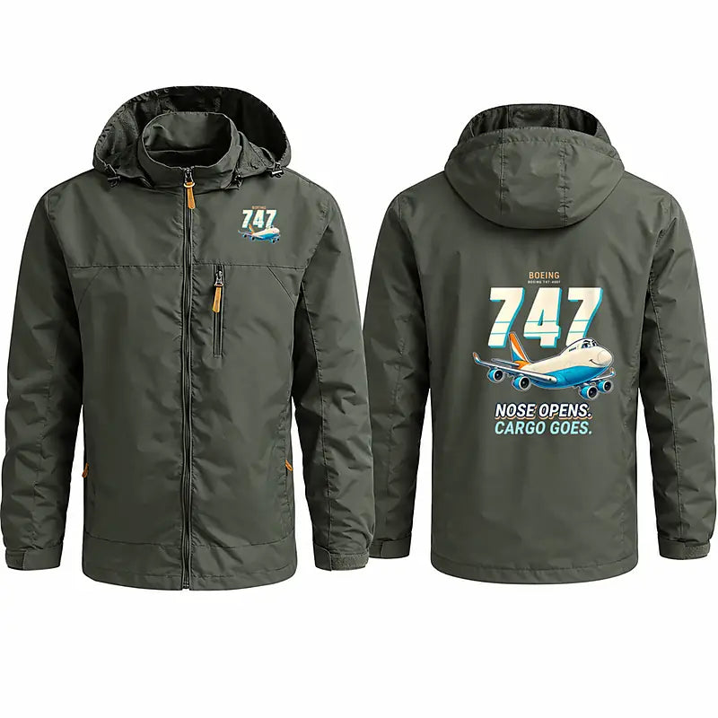 Boeing 747-400F Stylish Jackets - Hooded Windbreaker - Cartoon - Olive Green