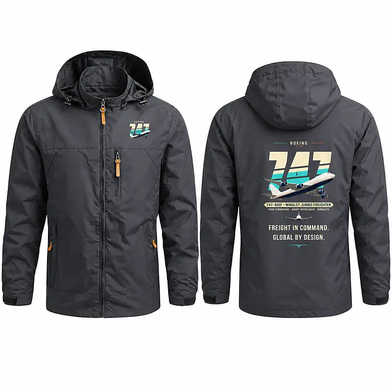 Boeing 747-400F Stylish Jackets - Hooded Windbreaker - Original - Charcoal