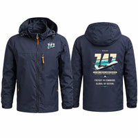 Thumbnail for Boeing 747-400F Stylish Jackets - Hooded Windbreaker - Original - Navy Blue