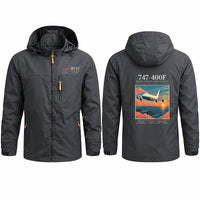 Thumbnail for Boeing 747-400F Stylish Jackets - Hooded Windbreaker - Poster - Charcoal