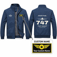 Thumbnail for Boeing 747-400F Stylish Jackets - Stand Collar - Heritage + Name - Navy Blue