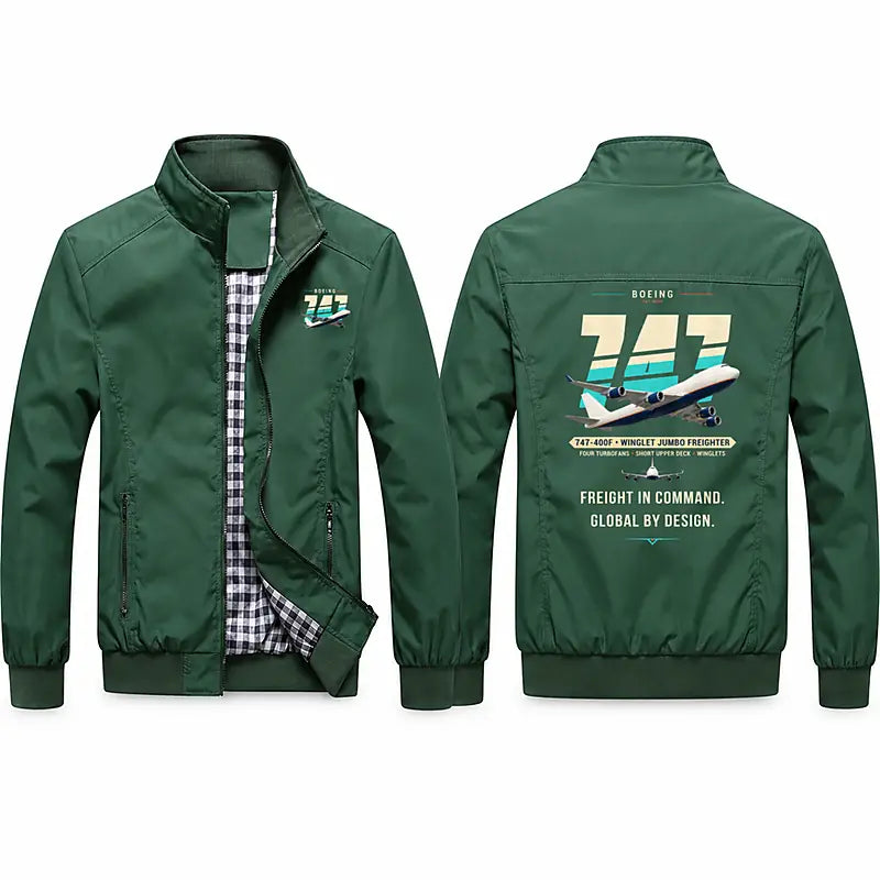 Boeing 747-400F Stylish Jackets - Stand Collar - Original - Green