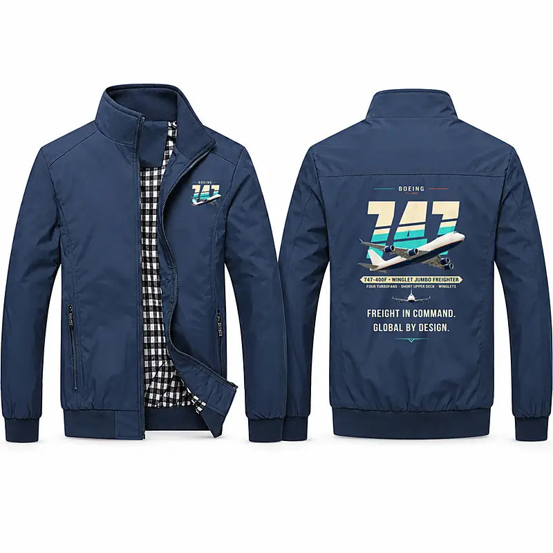 Boeing 747-400F Stylish Jackets - Stand Collar - Original - Navy Blue