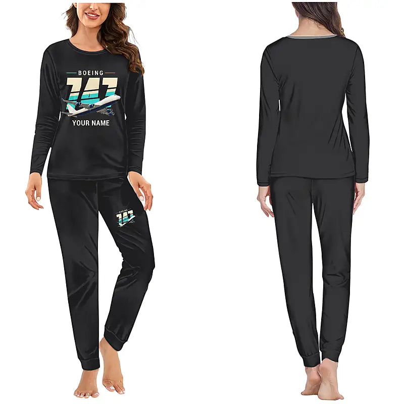 Boeing 747-400F - Women Pajamas - Original Chest + Name - Black