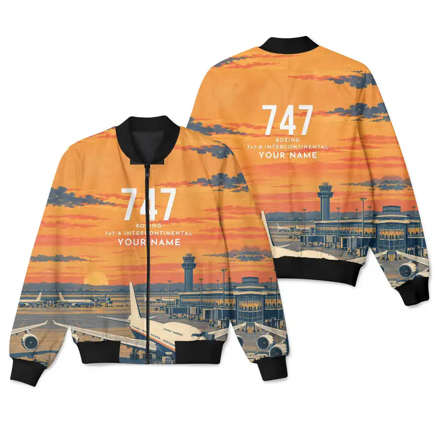 Boeing 747-8 Intercontinental 3D All-Over Print Clothing - Bomber Jacket - 3D + Name