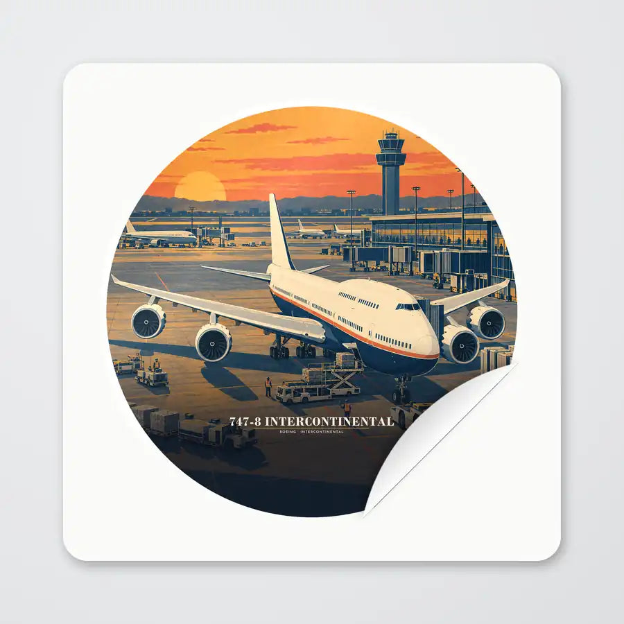 Boeing 747-8 Intercontinental - 3D - Circle Sticker - Peel