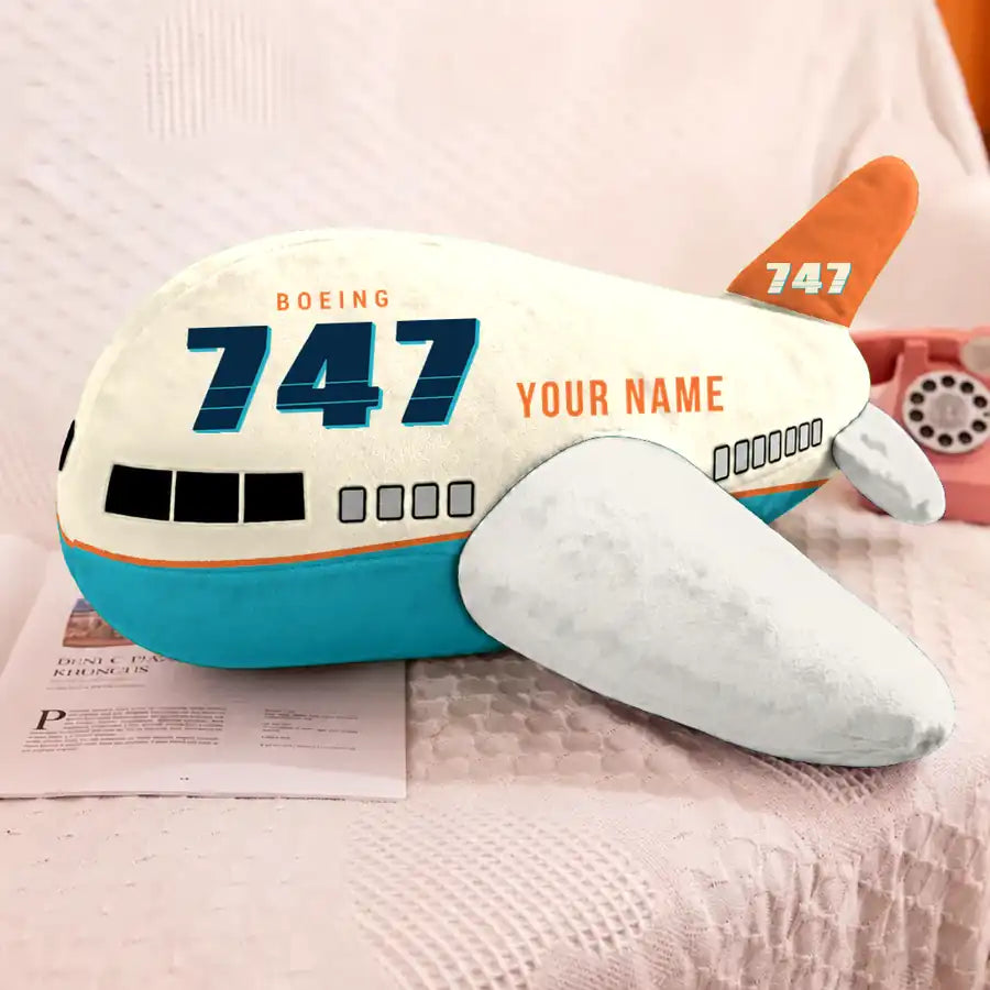 Boeing 747-8 Intercontinental - Cartoon + Name - Airplane Pillow