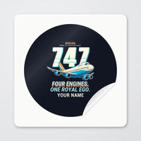 Thumbnail for Boeing 747-8 Intercontinental - Cartoon + Name - Circle Sticker - Peel