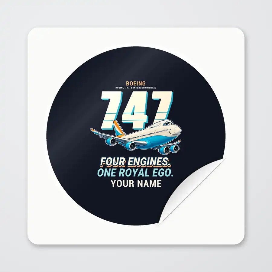 Boeing 747-8 Intercontinental - Cartoon + Name - Circle Sticker - Peel