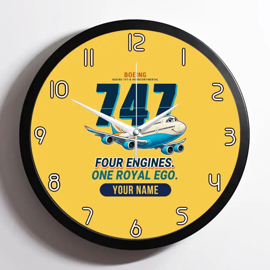 Boeing 747-8 Intercontinental - Cartoon + Name - Framed - Yellow