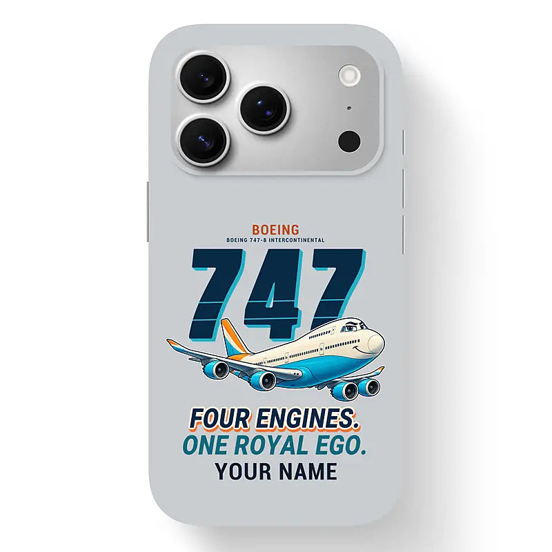 Boeing 747-8 Intercontinental - Cartoon + Name - MagSafe iPhone 17 Pro - Light Gray