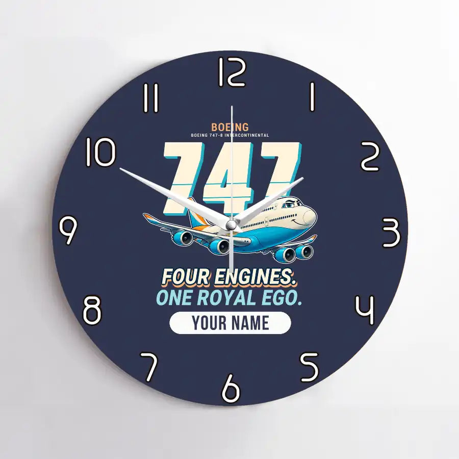 Boeing 747-8 Intercontinental - Cartoon + Name - No Frame - Navy Blue