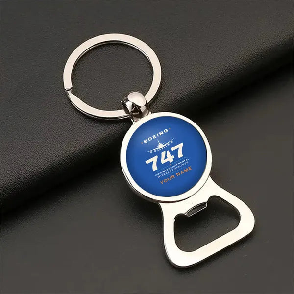 Boeing 747-8 Intercontinental - Heritage + Name - Bottle Opener Key Chain - Blue