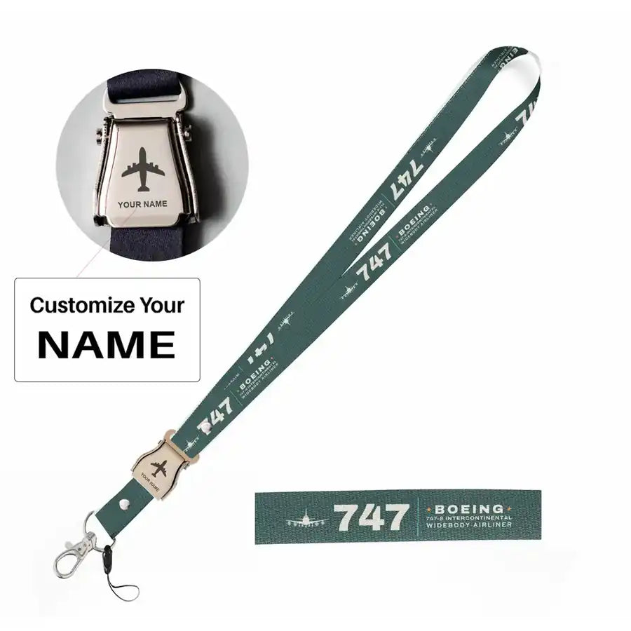 Boeing 747-8 Intercontinental Lanyard & ID Holders seat belt lanyard - Heritage - Dark Green with name