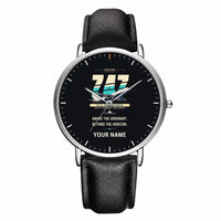 Thumbnail for Boeing 747-8 Intercontinental - Original + Name - Slim Leather - Silver and Black Leather Strap