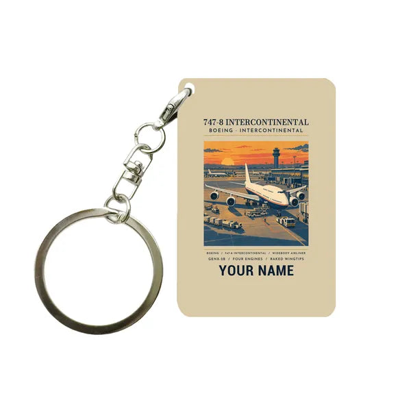 Boeing 747-8 Intercontinental - Poster + Name - Key Chain - Beige