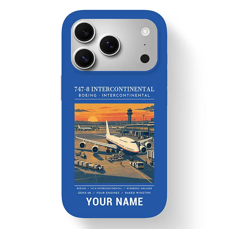 Boeing 747-8 Intercontinental - Poster + Name - MagSafe iPhone 17 Pro - Blue