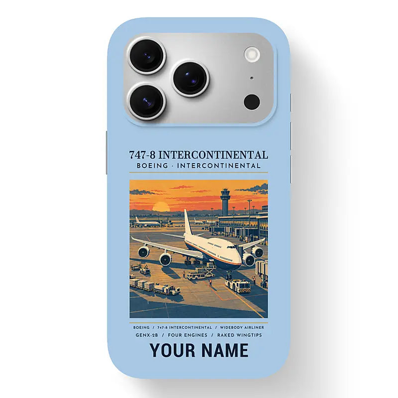 Boeing 747-8 Intercontinental - Poster + Name - MagSafe iPhone 17 Pro - Light Blue