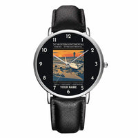 Thumbnail for Boeing 747-8 Intercontinental - Poster + Name - Slim Leather - Silver and Black Leather Strap