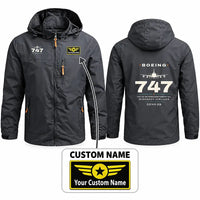 Thumbnail for Boeing 747-8 Intercontinental Stylish Jackets - Hooded Windbreaker - Heritage + Name - Charcoal