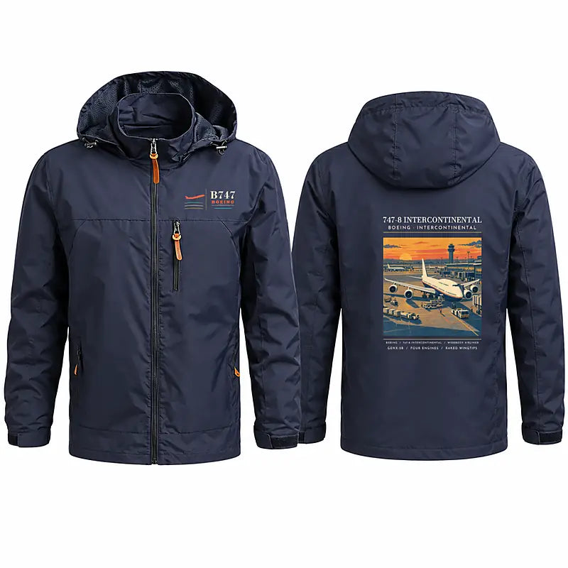 Boeing 747-8 Intercontinental Stylish Jackets - Hooded Windbreaker - Poster - Navy Blue