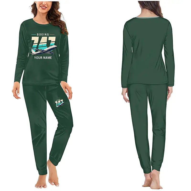 Boeing 747-8 Intercontinental - Women Pajamas - Original Chest + Name - Dark Green