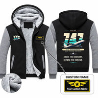 Thumbnail for Boeing 747-8 Intercontinental Zipped Sweatshirts - Original + Name - Black & Gray